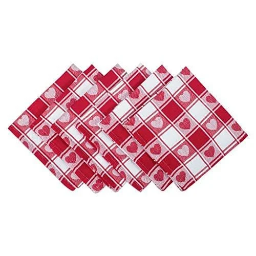 DII CAMZ36338 Valentine's Day 100% Cotton Napkin Set, Machine Washable, Checkered Heart, 6 Piece