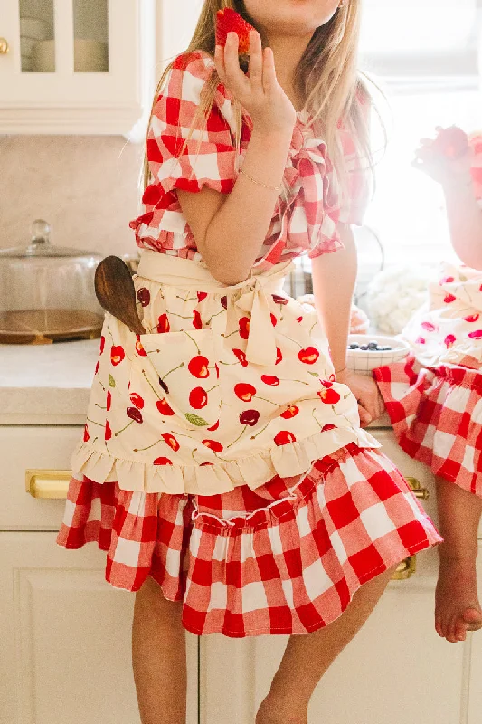 Mini Ivy Half Apron in Cherry Cotton