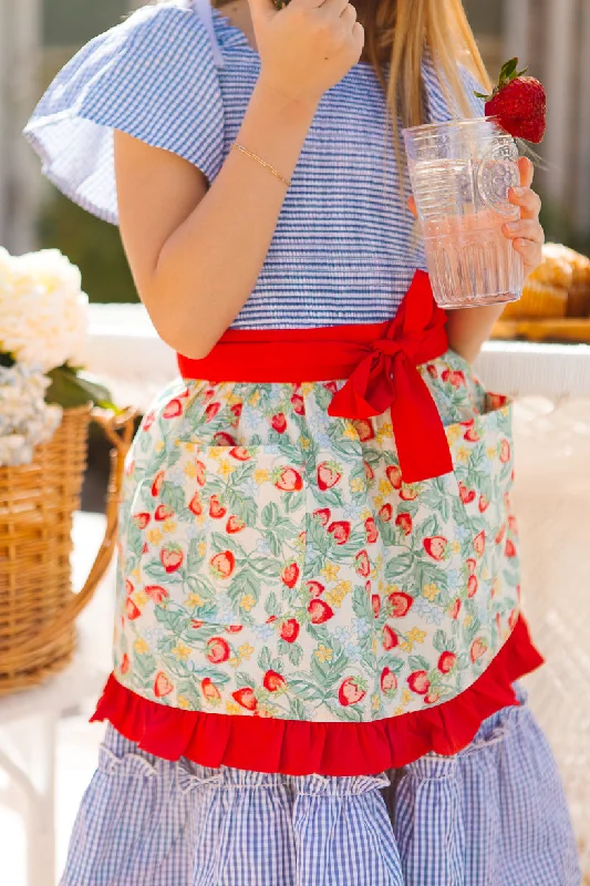 Mini Ivy Half Apron in Strawberry Cotton