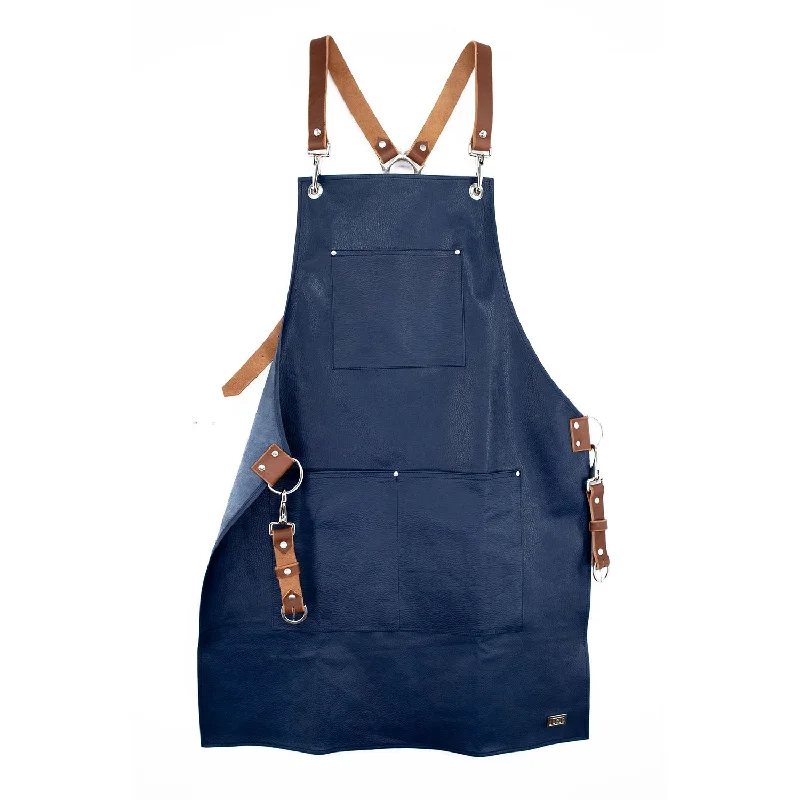 navy blue leather apron