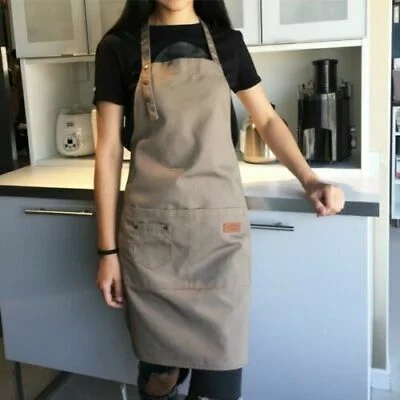 US STOCK Denim Canvas Pockets Apron Butcher Crafts Baking Chefs Kitchen Cooking BBQ Plain