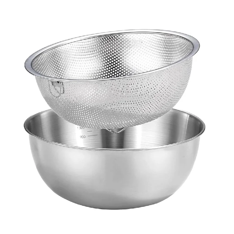 2-Piece Popgrade Stainless Steel Rice Washer Strainer Bowl Set