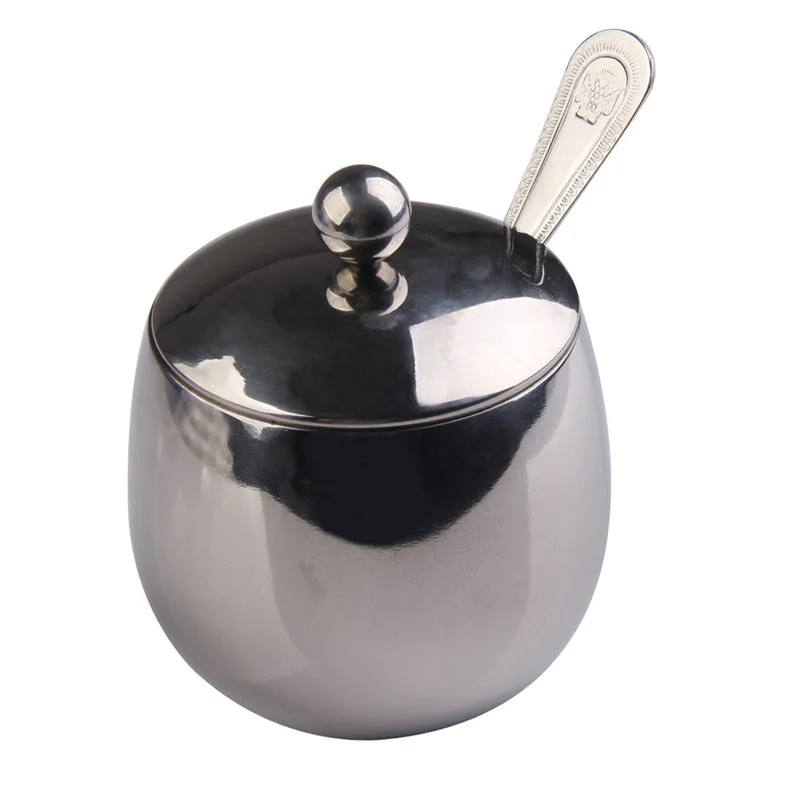 300ML Stainless Steel Drum Shape Coffee Shop Espresso Sugar Bowl Spice Storage Jars Kitchen Accessories Cooking Tools