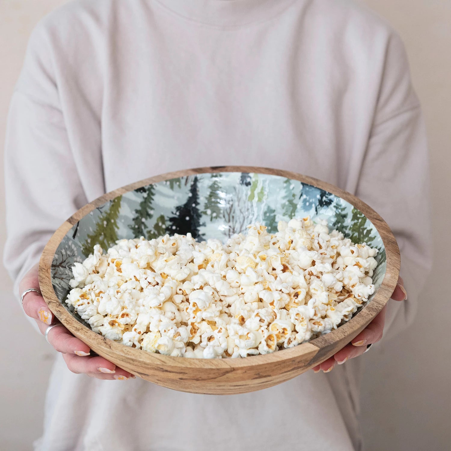 Creative Co-op - Enameled Mango Wood Bowl with Trees