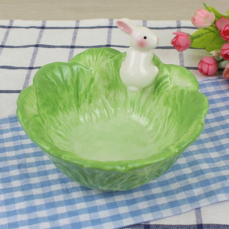 Cute Rabbit Cabbage Snack Plate Food Fruits Dish Bowl Candy Plate Ceramic Cartoon Tableware Gift