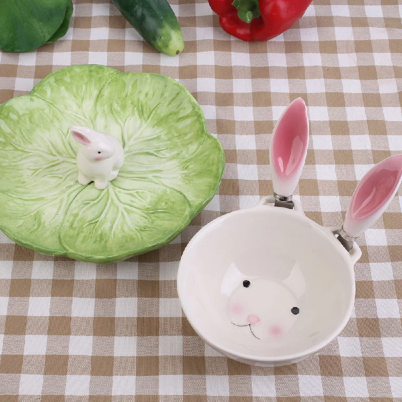 Easter Day Bunny Rabbit Shape Bowl Tableware Ceramic Salad Plate Kids Decoration