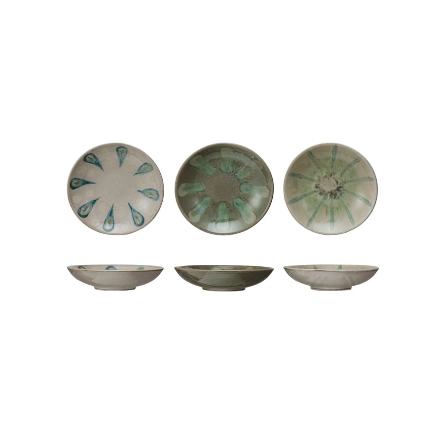 Shoreline Hand-Painted Stoneware Low Bowl, 3 Designs (Each One Will Vary)