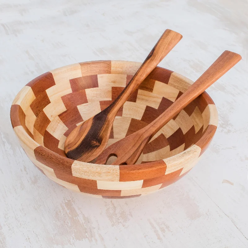 Home Freshness Palo Blanco and Caoba Wood Salad Bowl and Spoons