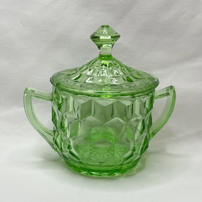 Jeannette Sugar Bowl & Lid Cube Green - 1930s