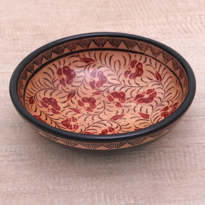 Lok Chan Flowers Floral Motif Batik Wood Decorative Bowl from Bali