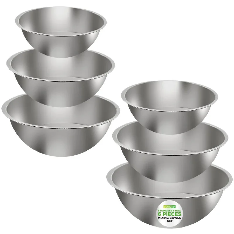 Kitchen Mixing Bowls - Food Mixing Bowl Set, Stainless Steel (6 Bowls)