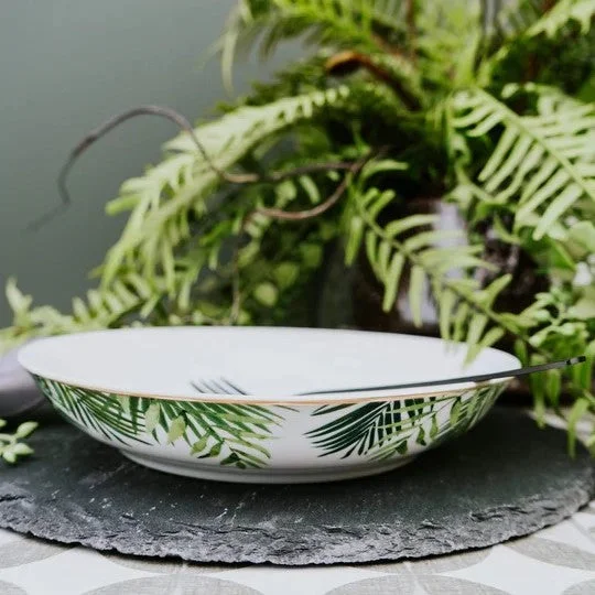 Set of Four Emerald Green Eden Decal Pasta Bowls