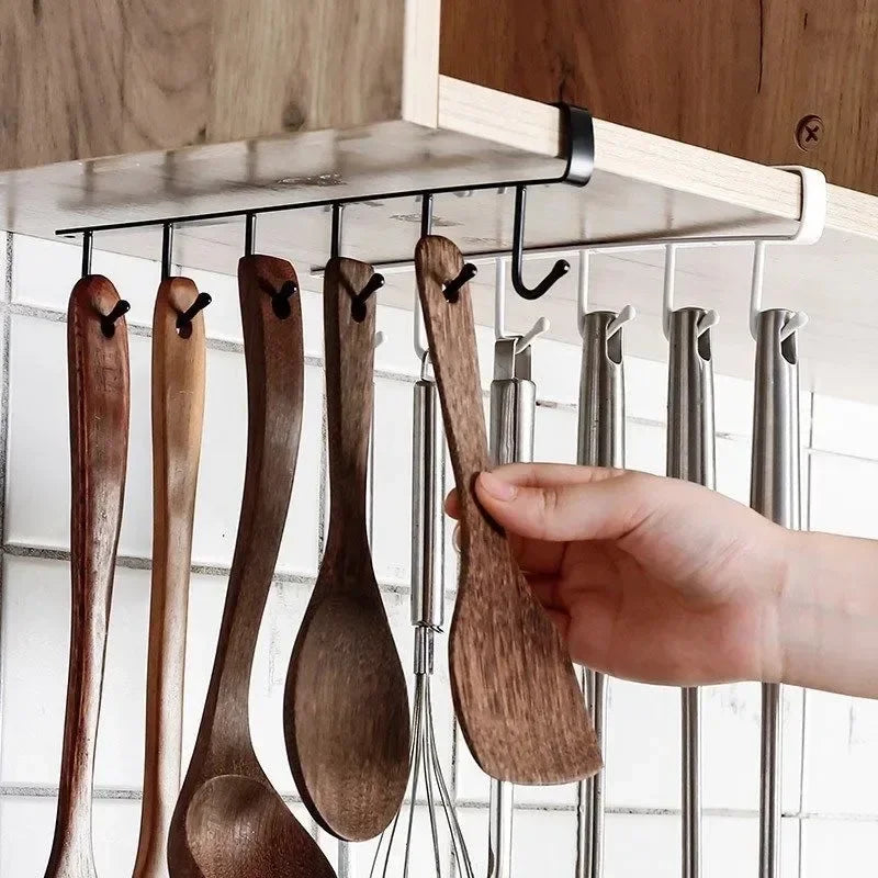 6 Hooks Kitchen Hanger Hook with No Marks or Nails for Storing Pots Shovels Hanging Pieces Kitchen Utensils Storage Racks Hook