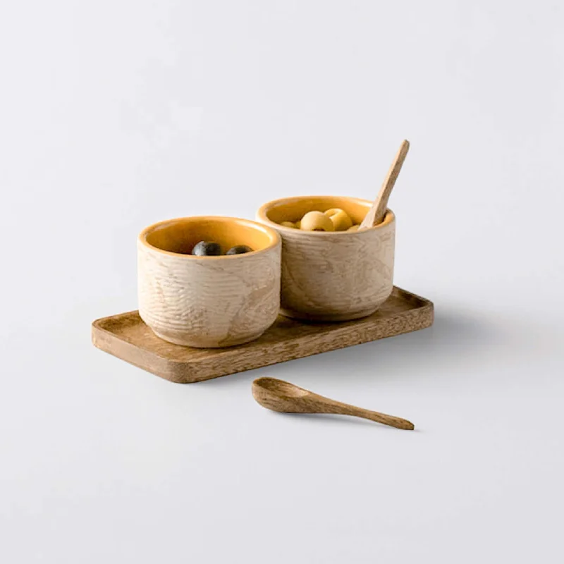 Amber Love Ceramic Condiment Set with Wooden Spoons