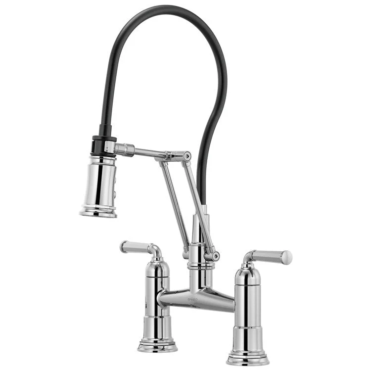 Kitchen Faucet Rook Bridge with Finished Semi-Flexible Hose 2 Lever ADA Polished Chrome 1.8 Gallons per Minute