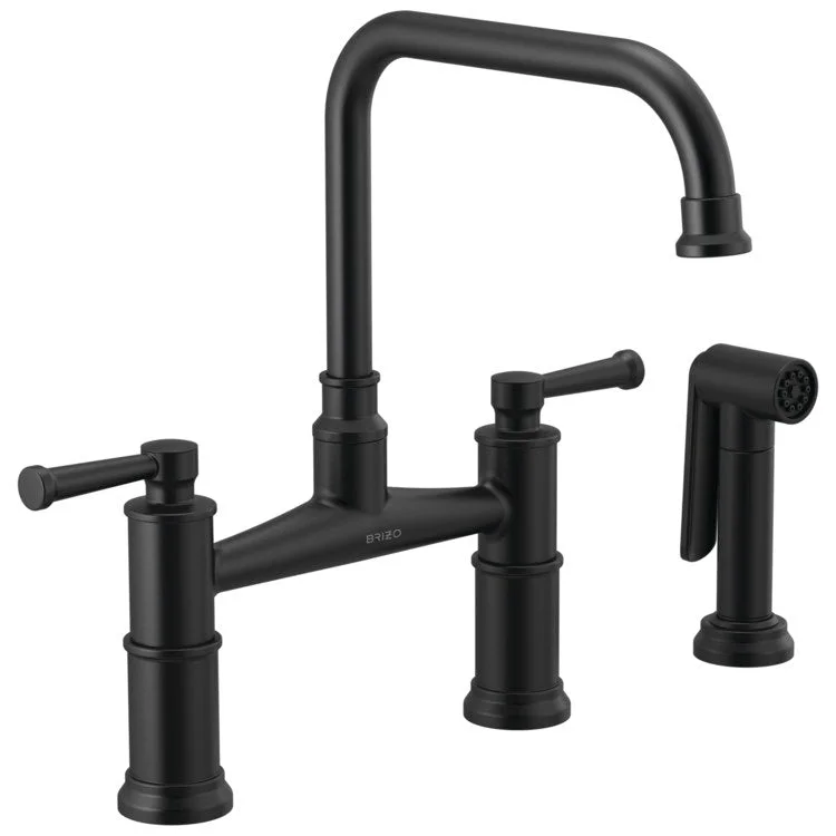 Kitchen Faucet Artesso Widespread Bridge 8 Inch Spread 2 Lever ADA Matte Black 1.75 Gallons per Minute