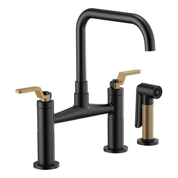 Litze Two Handle Kitchen Bridge Faucet with Square Spout/Industrial Handle/Side Sprayer