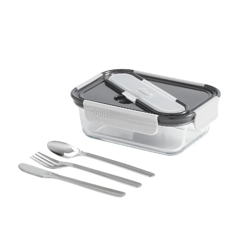 Built NY Gourmet Bento 3-Compartment Lunch Container with Stainless Steel Utensils Set - Black