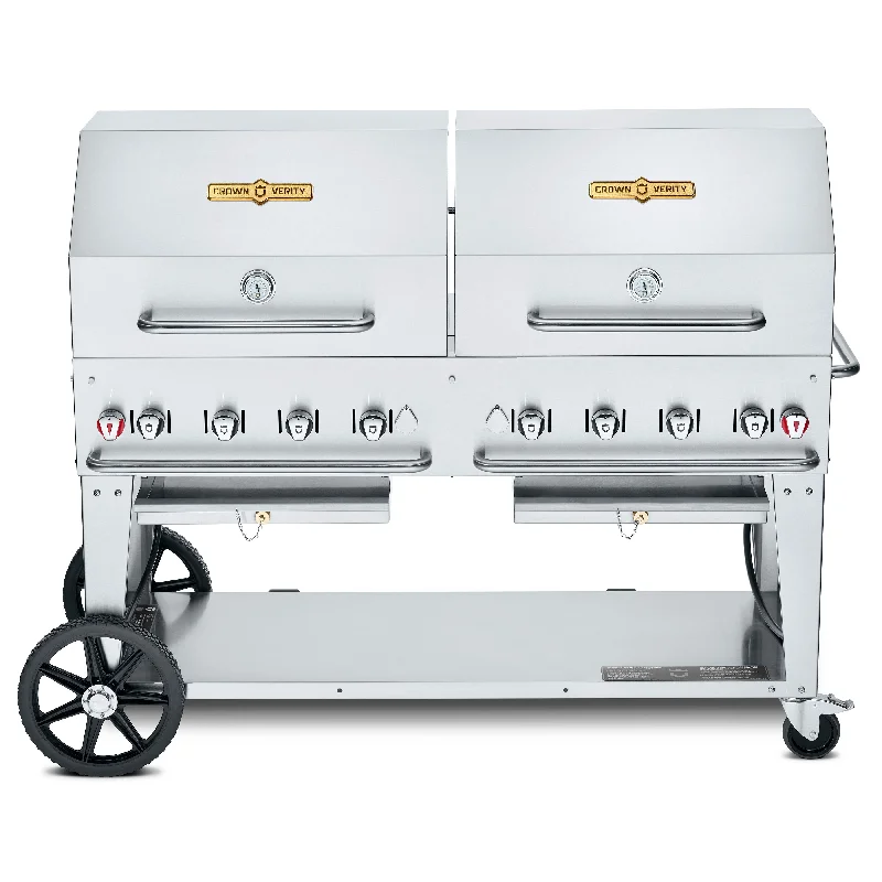 Crown Verity CV-MCB-60RDP-LP 60" Mobile BBQ Grill / Charbroiler Package with Roll Dome, Propane