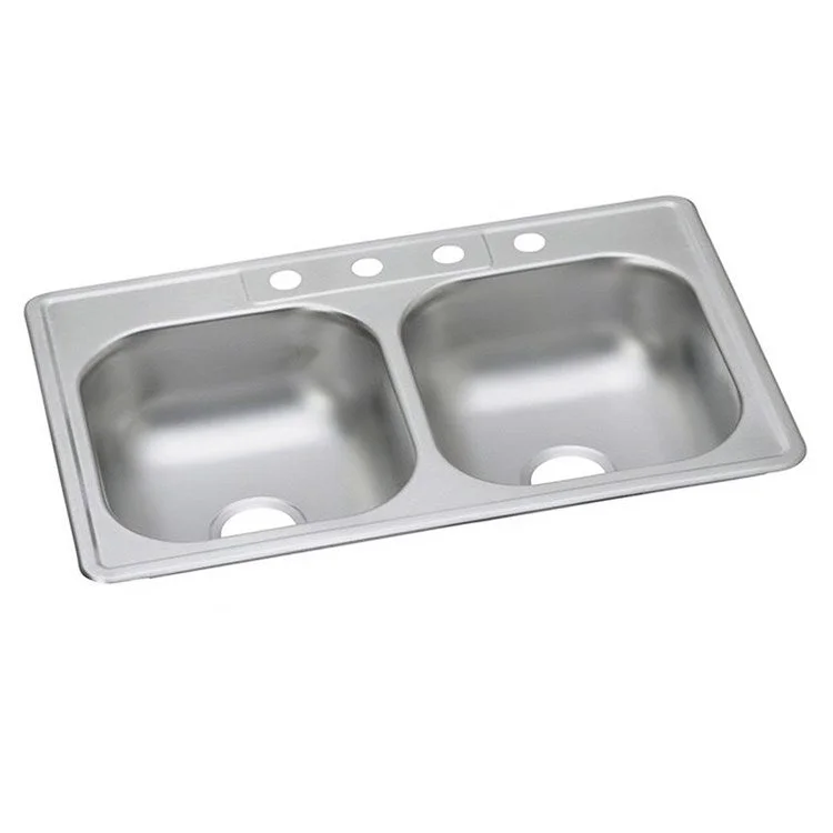 Kitchen Sink Dayton 33 x 22 Inch Double Bowl Equal MR2 Hole Satin Drop-In 7 Inch