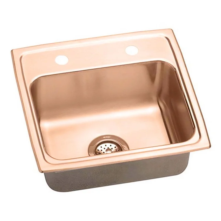 Kitchen Sink 19.5 x 19 Inch Single Bowl Antimicrobial Copper 2 Hole Lustrous Satin Drop-In