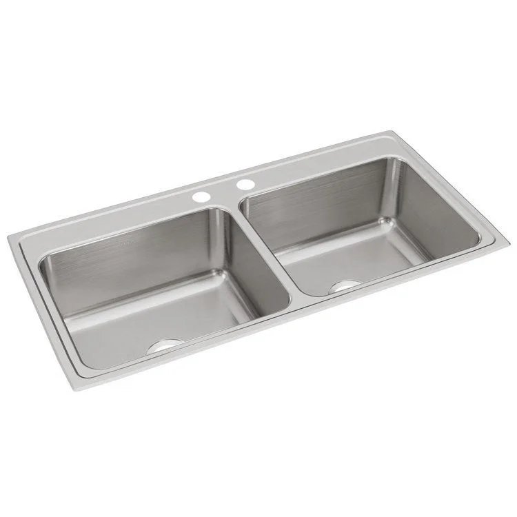 Kitchen Sink Lustertone Classic 43 x 22 Inch Double Bowl Equal 2 Hole Lustrous Satin Drop-In 10-1/8 Inch