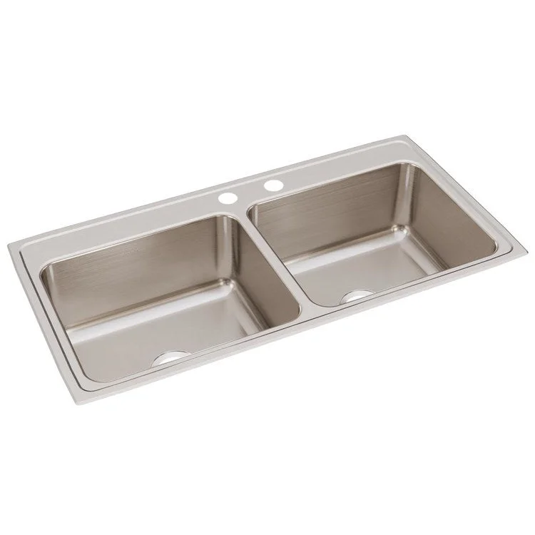 Kitchen Sink Lustertone Classic 43 x 22 Inch Double Bowl Equal MR2 Hole Lustrous Satin Drop-In 10-1/8 Inch