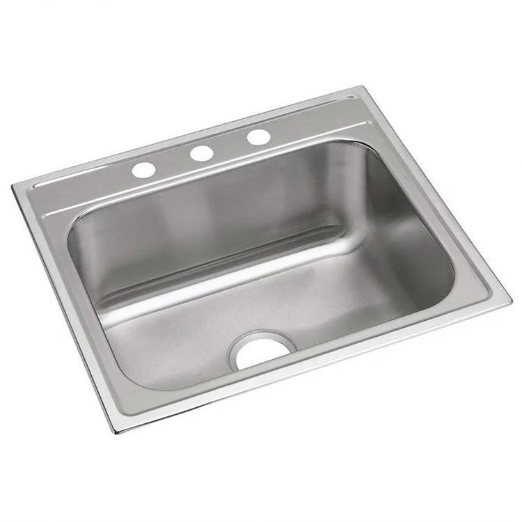 Kitchen Sink Dayton 25 x 22 Inch Single Bowl 3 Hole Premium Highlighted Satin Top Mount