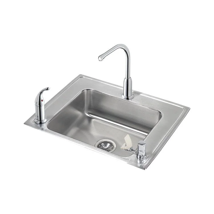 Classroom Sink Lustertone 28 x 22 x 5 Inch 4-7/8 Inch 1 Bowl ADA Left with Faucet Bubbler 3 Hole Lustrous Satin Drop-In 33 Inch