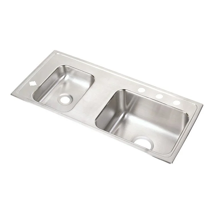 Classroom Sink Lustertone 37.25 x 17 Inch Double Bowl ADA Left 4 Hole Lustrous Satin Drop-In Minimum Cabinet Size 42 Inch 4 Inch 18 Gauge Bottom Only Pads 64090014 Mounting Hardware Included for Countertops Up to 3/4IN