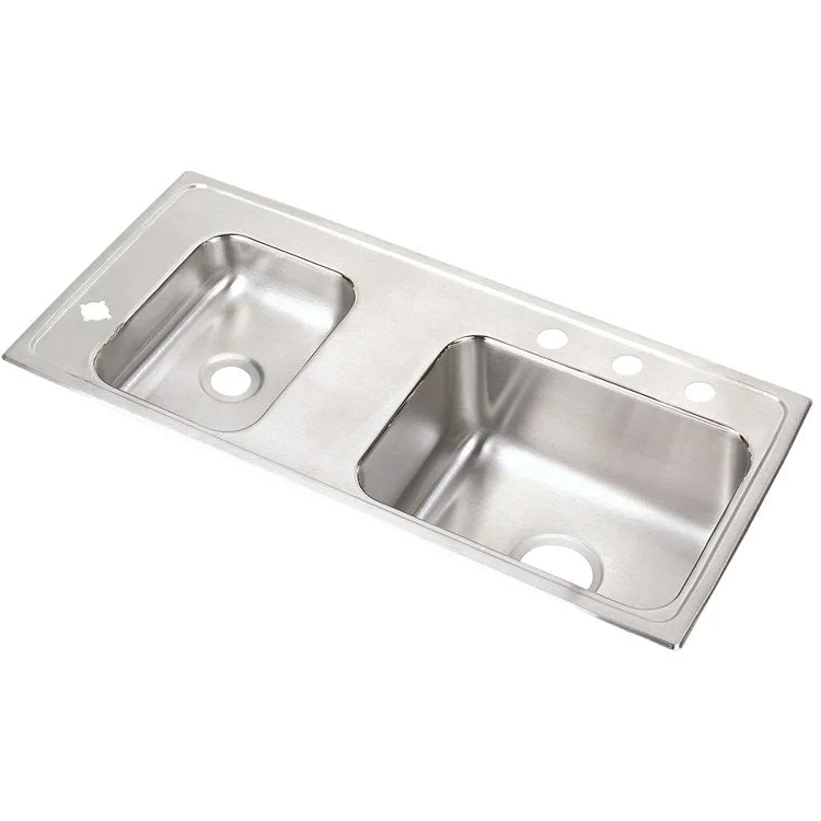 Classroom Sink Lustertone 37.25 x 17 Inch Double Bowl ADA Left Lustrous Satin Drop-In Minimum Cabinet Size 42 Inch 6 Inch 18 Gauge Bottom Only Pads 64090014 Mounting Hardware Included for Countertops Up to 3/4IN