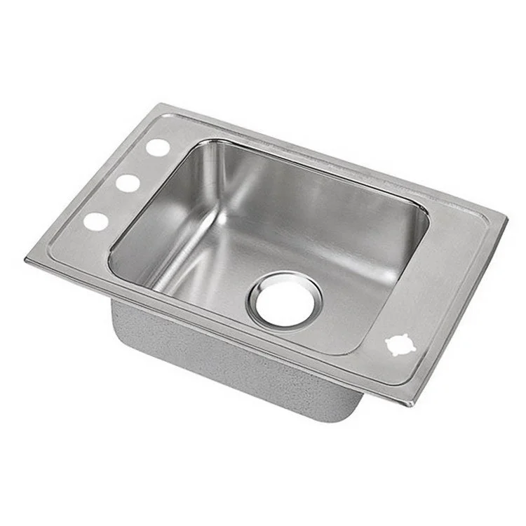 Classroom Sink Lustertone 25 x 17 Inch Single Bowl ADA 2 Hole Lustrous Satin Drop-In Minimum Cabinet Size 30 Inch 4-1/2 Inch Quick Clip Mounting System 18 Gauge Bottom Only Pads Mounting Hardware Included for Up to 3/4IN Countertop