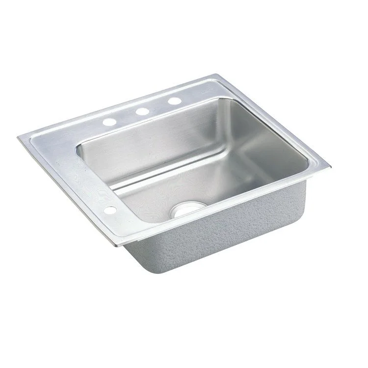 Classroom Sink Lustertone 25 x 22 Inch Single Bowl ADA 2LM Hole Lustrous Highlighted Satin Top Mount Minimum Cabinet Size 30 Inch 4 Inch Quick Clip Mounting System 18 Gauge Full Spray Sides and Bottom Mounting Hardware Included for Up to 3/4IN Countertop