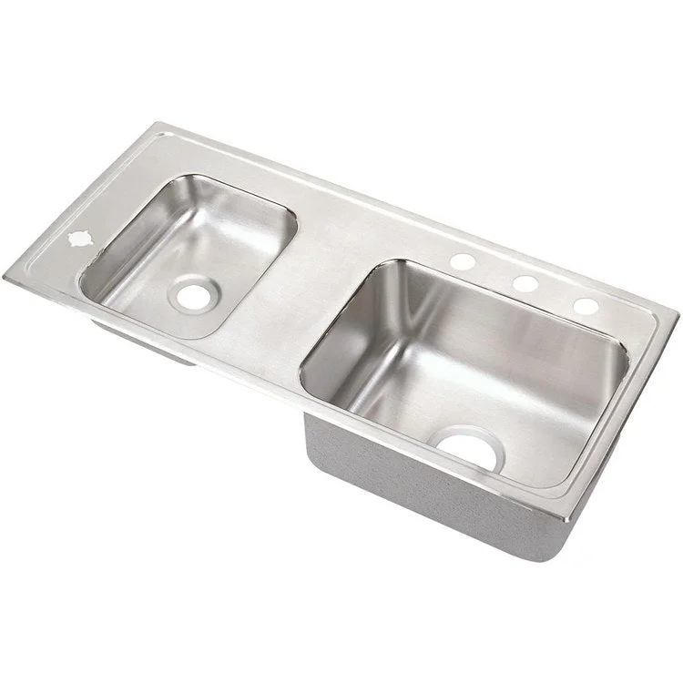 Classroom Sink Lustertone 37.25 x 17 Inch Double Bowl ADA Left Lustrous Satin Drop-In Minimum Cabinet Size 42 Inch 6-1/2 Inch Quick Clip Mounting System 18 Gauge Bottom Only Pads Mounting Hardware Included for Up to 3/4IN Countertop