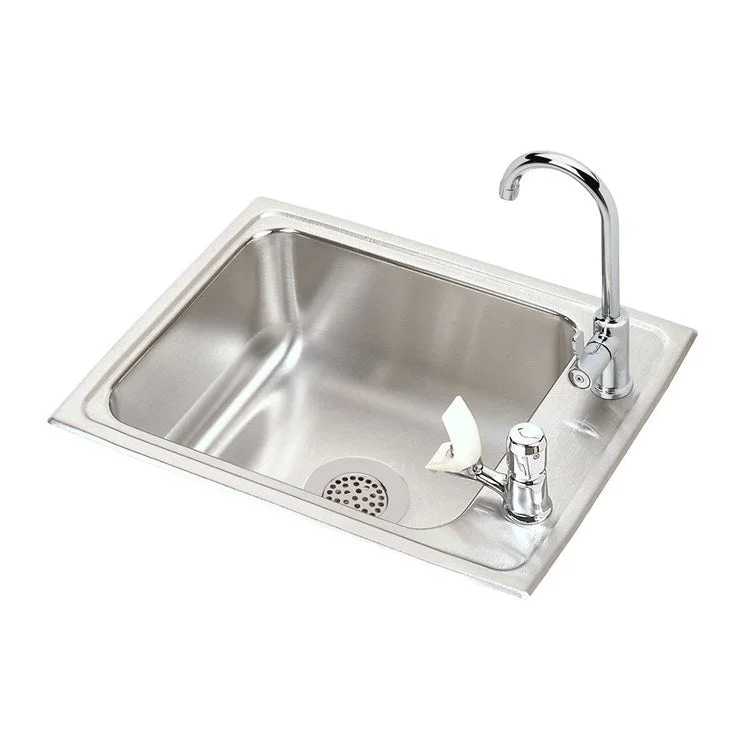 Classroom Sink Lustertone 22 x 17 Inch Single Bowl Faucet & Bubbler Kit 2 Hole Lustrous Satin Drop-In Minimum Cabinet Size 27 Inch 7-5/8 Inch 18 Gauge Bottom Only Pads LKD208513LC Faucet LK1141A Bubbler and LK35 Strainer Included