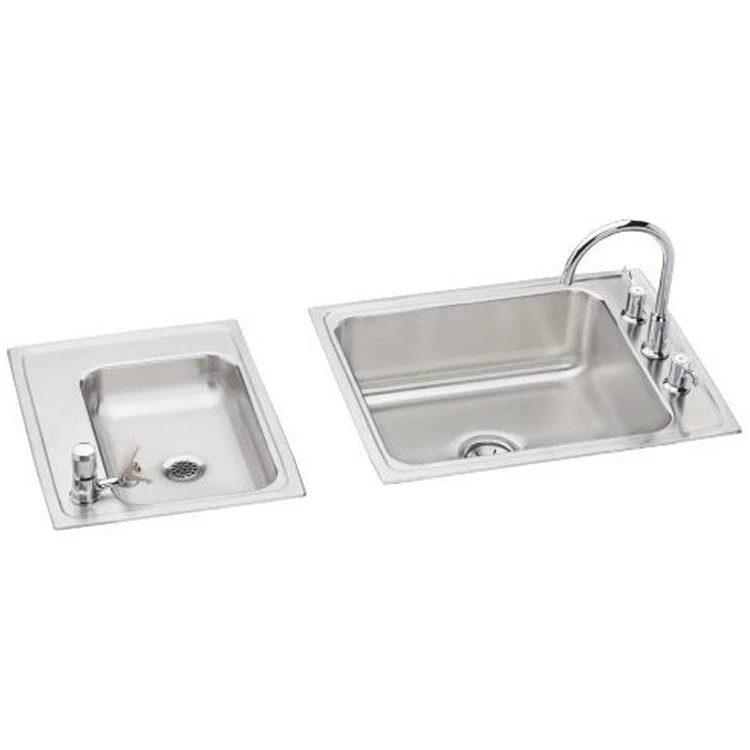 Classroom Sink Lustertone 41 x 19-1/2 x 7-5/8 Inch 3-1/2 Inch 7-1/2 Inch 2 Bowl Left Kit 4 Hole Lustrous Satin Drop-In 45 Inch