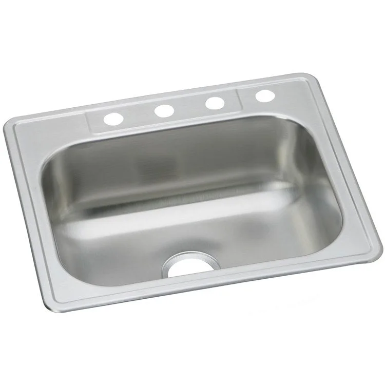 Kitchen Sink Dayton 25 x 22 Inch Single Bowl 5 Hole Elite Satin Drop-In Drain Location Center Bottom Only Pads