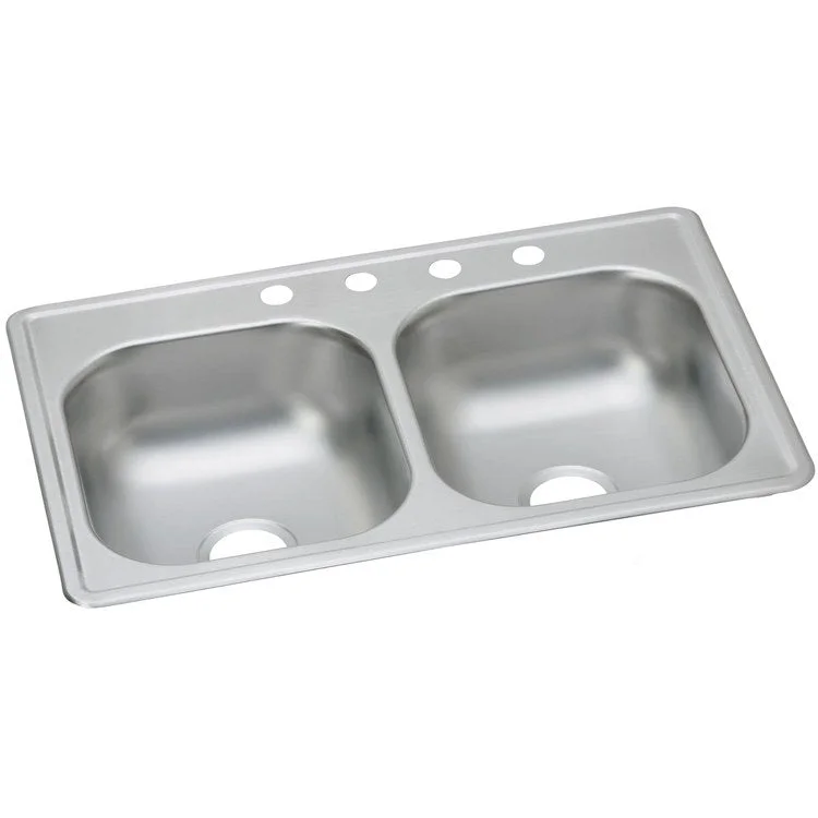 Kitchen Sink Dayton 33 x 19 Inch Double Bowl Equal 5 Hole Elite Satin Top Mount