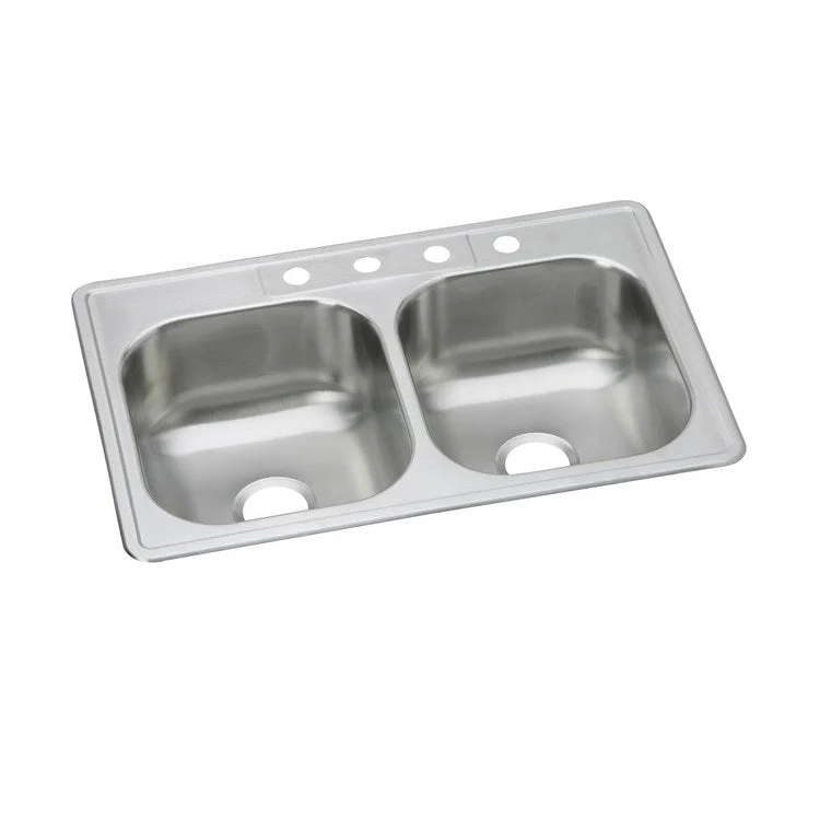 Kitchen Sink Dayton 33 x 21.25 Inch Double Bowl Equal MR2 Hole Elite Satin Drop-In