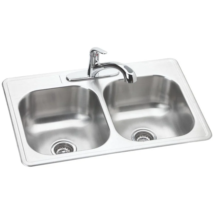 Kitchen Sink Dayton Elite 33 x 22 Inch Double Bowl Faucet Kit 3 Hole Elite Satin Top Mount