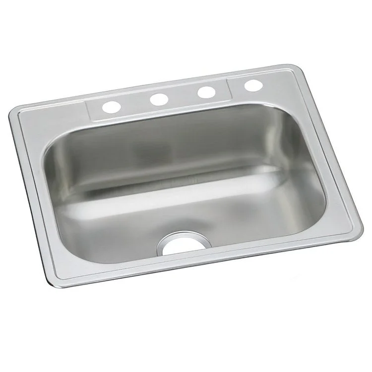 Kitchen Sink Dayton 25 x 22 Inch Single Bowl Elite Satin Drop-In Drain Location Center Multiple of 10 Bottom Only Pads