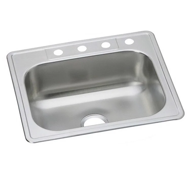 Kitchen Sink Dayton 25 x 22 Inch Single Bowl 2 Hole Elite Satin Drop-In Drain Location Center Multiple of 40 Bottom Only Pads