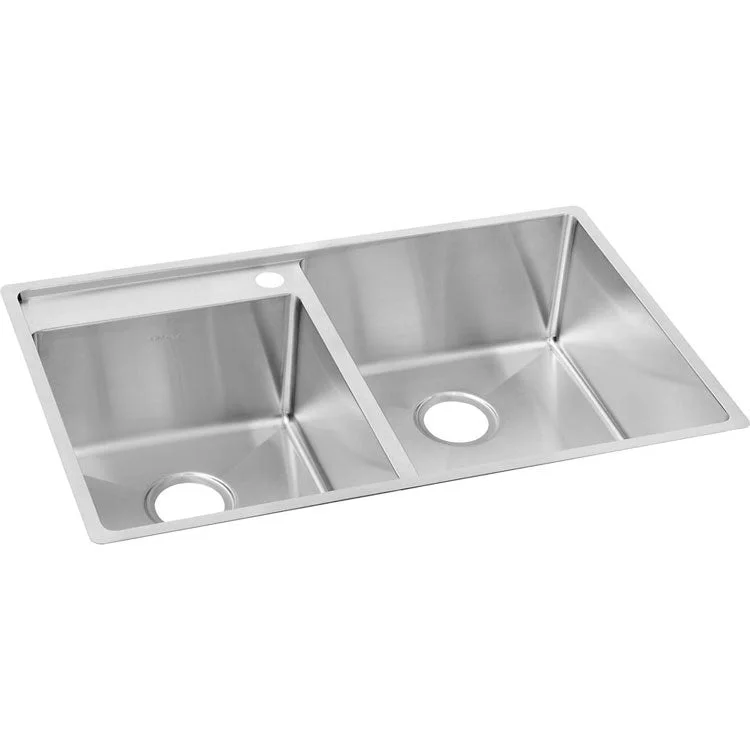 Crosstown 32-1/2" Double Bowl Stainless Steel Undermount Kitchen Sink with Left Deck/3 Holes