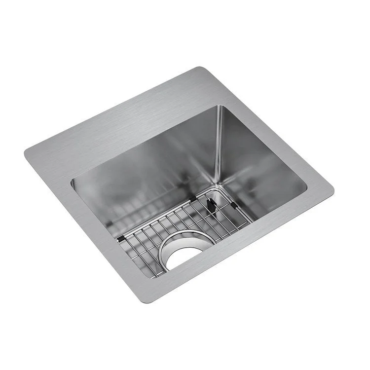 Sink Kit Crosstown Dual Mount 15 x 15 Inch Single Bowl Polished Satin Bottom Grid