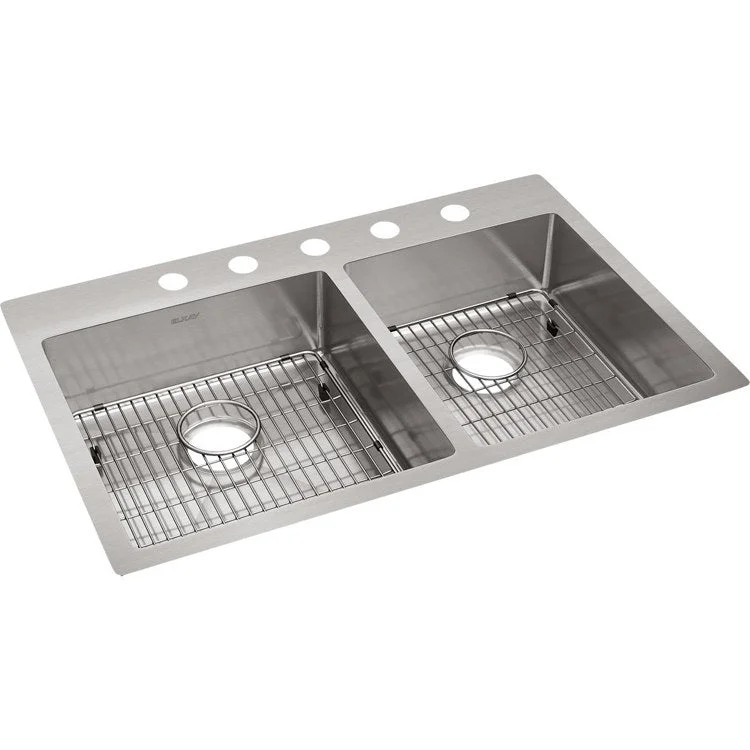 Kitchen Sink Crosstown 33 x 22 Inch Double Bowl 60/40 Kit 5 Hole Polished Satin Drop-In Undermount