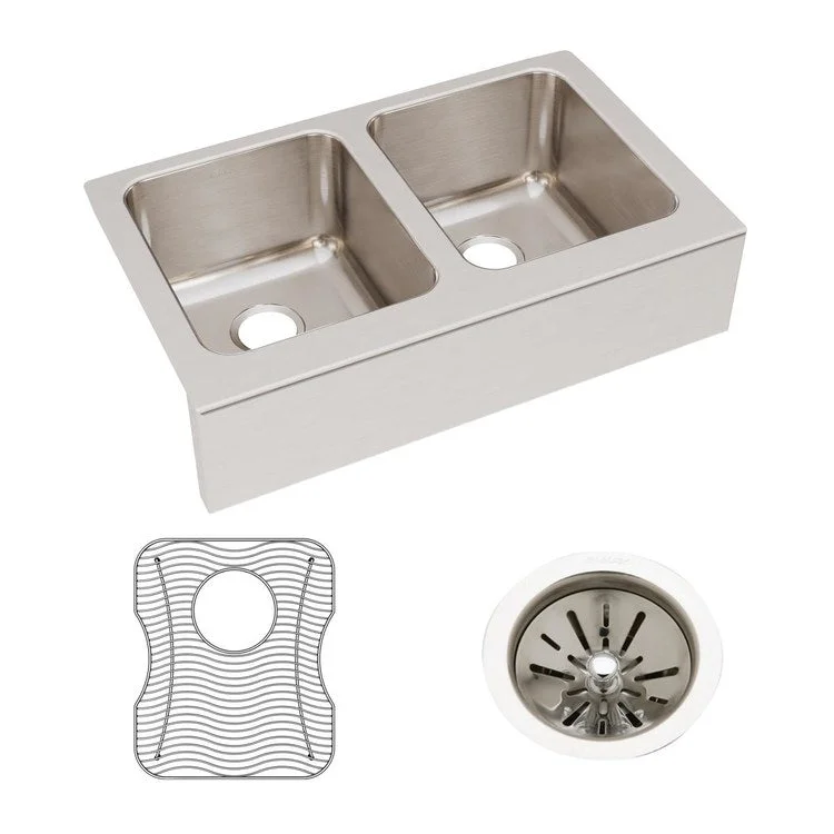 Sink Kit Lustertone Classic Equal 33 x 20.5 Inch Double Bowl Lustrous Satin One LKWOBG1316SS Bottom Grid One LK99 Drain 10 Inch