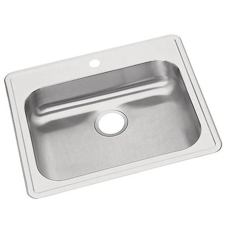 Kitchen Sink Dayton 25 x 22 Inch Single Bowl 1 Hole ADA Satin Drop-In Rectangle Drain Location Rear Center Depth 5-3/8 Inch Bottom Only Pads