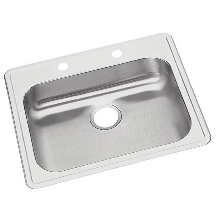 Kitchen Sink Dayton 25 x 22 Inch Single Bowl 2 Hole ADA Satin Drop-In Rectangle Drain Location Rear Center Depth 5-3/8 Inch Bottom Only Pads