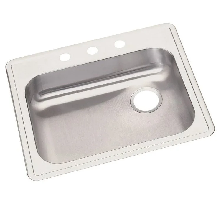 Kitchen Sink Dayton 25 x 22 Inch Single Bowl ADA Satin Drop-In Rectangle Drain Location Rear Right Depth 5-3/8 Inch Bottom Only Pads