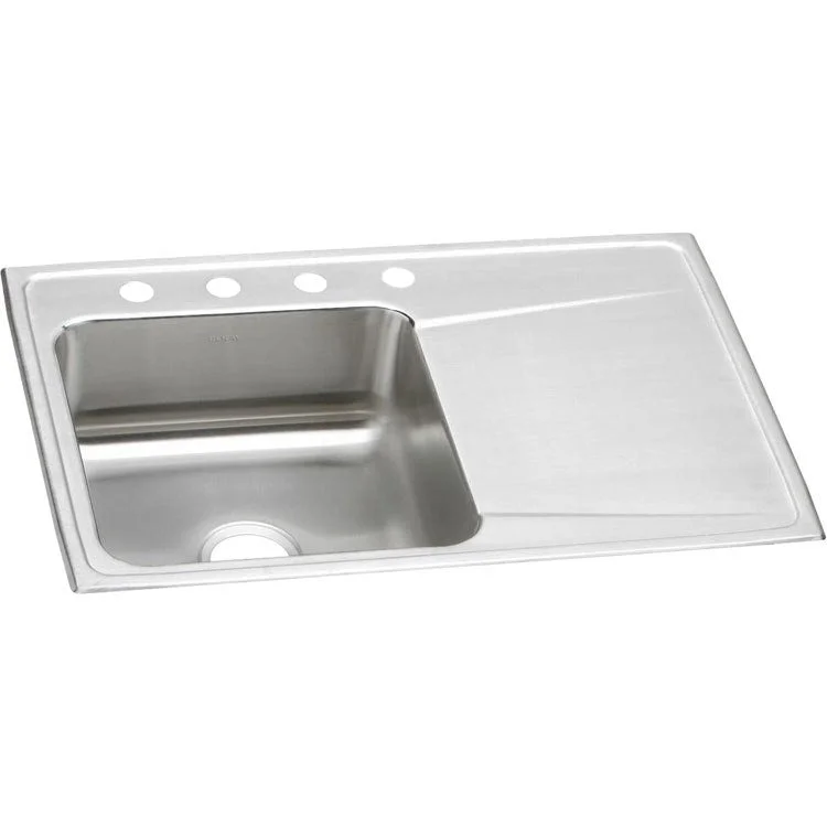 Kitchen Sink Lustertone Classic 33 x 22 Inch Single Bowl with Right Drainboard 4 Hole Lustrous Satin Drop-In